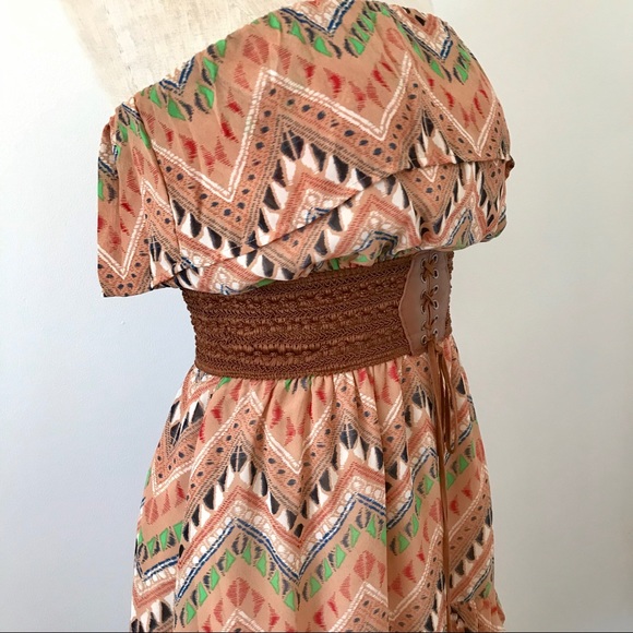 Papaya strapless high low dress Aztec design - Picture 2 of 8